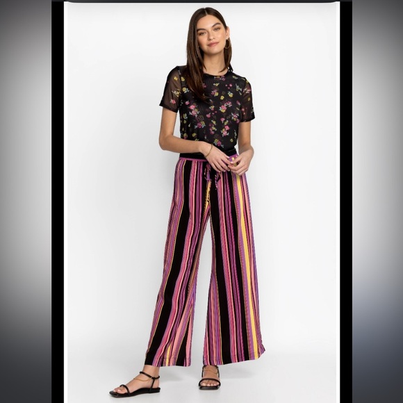 Johnny Was jade silk purple black fall striped boho Rue pant Xs wide leg $200 - Picture 6 of 7